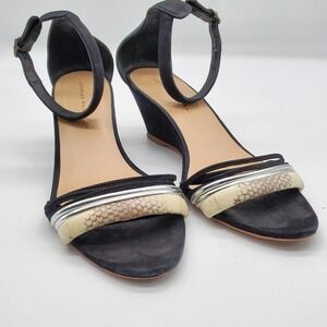 Loeffler Randall Black Addie Snakeskin Wedges, 8.5